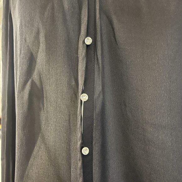 Elizabeth And James Silk Blouse Pearly Cuff Detail Black Size Medium - Picture 3 of 16